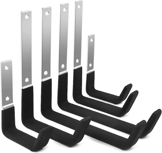 Sposuit Garage Hooks Wall Mount - 6 Pack Heavy Duty Steel Hangers for Tools, Ladders, Bikes, Bulk Items, Ropes