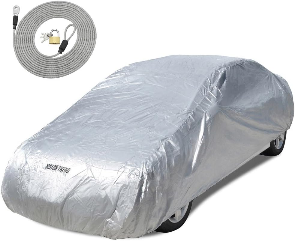 Motor Trend All Season WeatherWear 1-Poly Layer Snow proof, Water Resistant Car Cover Size XL1 - Fits up to 210" - CC-544+LOCK , Silver
