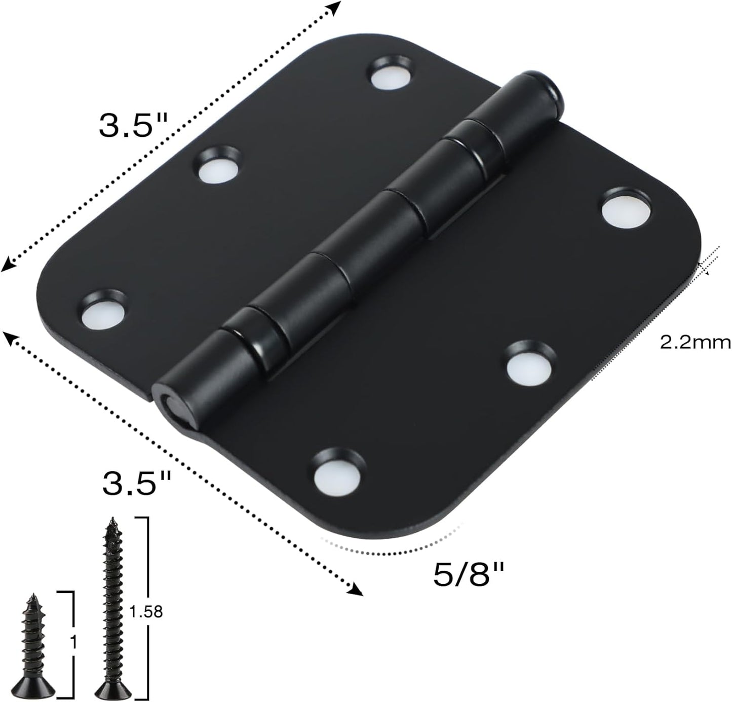 18 Pack Ball Bearing Round Matte Black Door Hinges 3.5 Inch 5/8" Radius Anti Squeak Interior 3-1/2"Flat Bifold Standard Bedroom Indoor for Doors 3 ½" Hardware Essentials House Home Decor Accessories