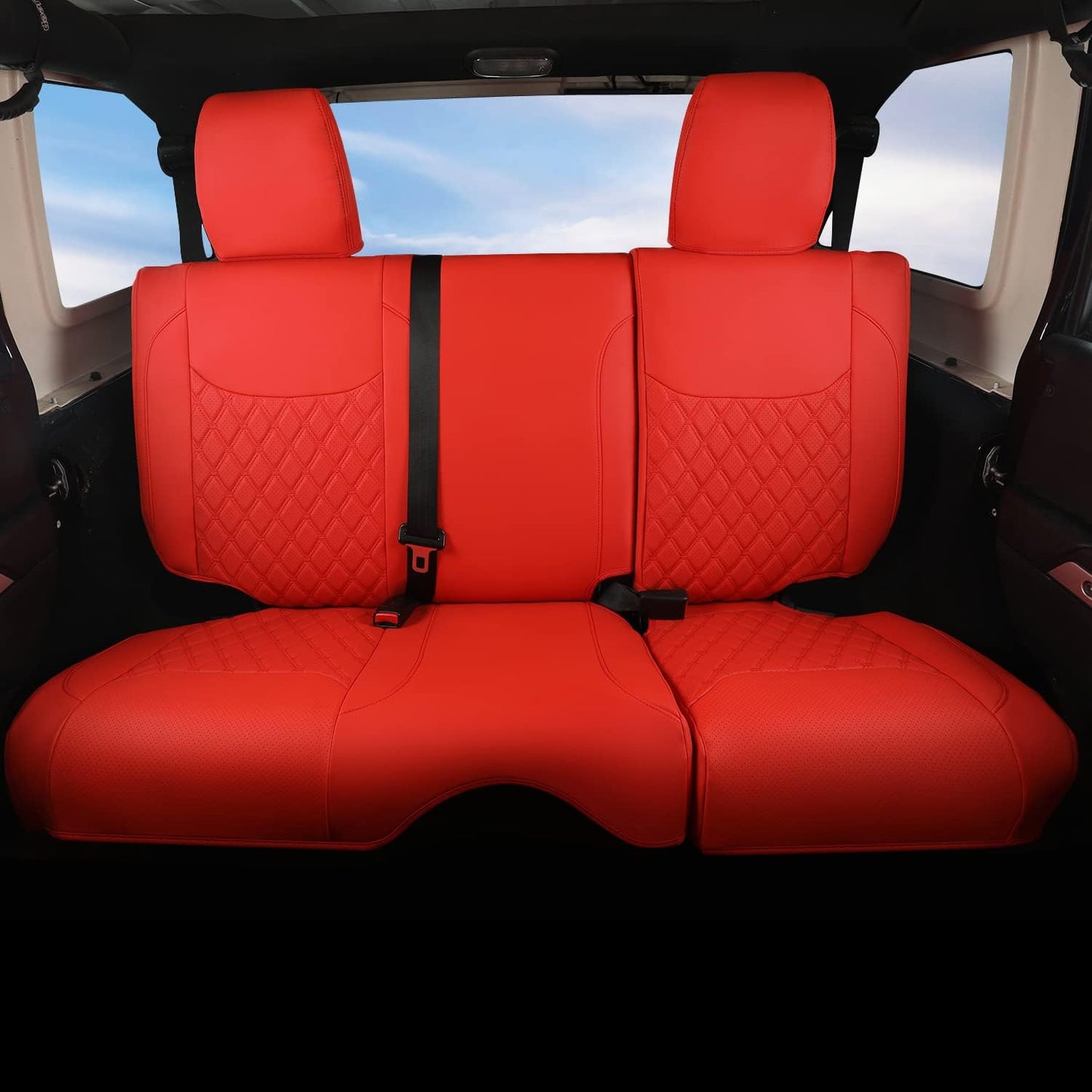 GIANT PANDA Customized Full Set Car Seat Covers for Jeep Wrangler 4 Door JK Sahara Sport Rubicon Unlimited Willys Wheeler Altitude 2013 2014 2015 2016 2017, Faux Leather - (Red)