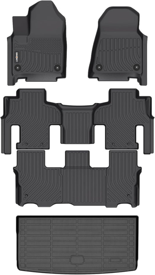 GINOWY- Floor Mats & Cargo Liner for Jeep Wagoneer 2022-2025,8 Passenger, TPE All Weather Car Mats, Custom Fit Trunk Mat Waterproof Floor Liners Accessories Black