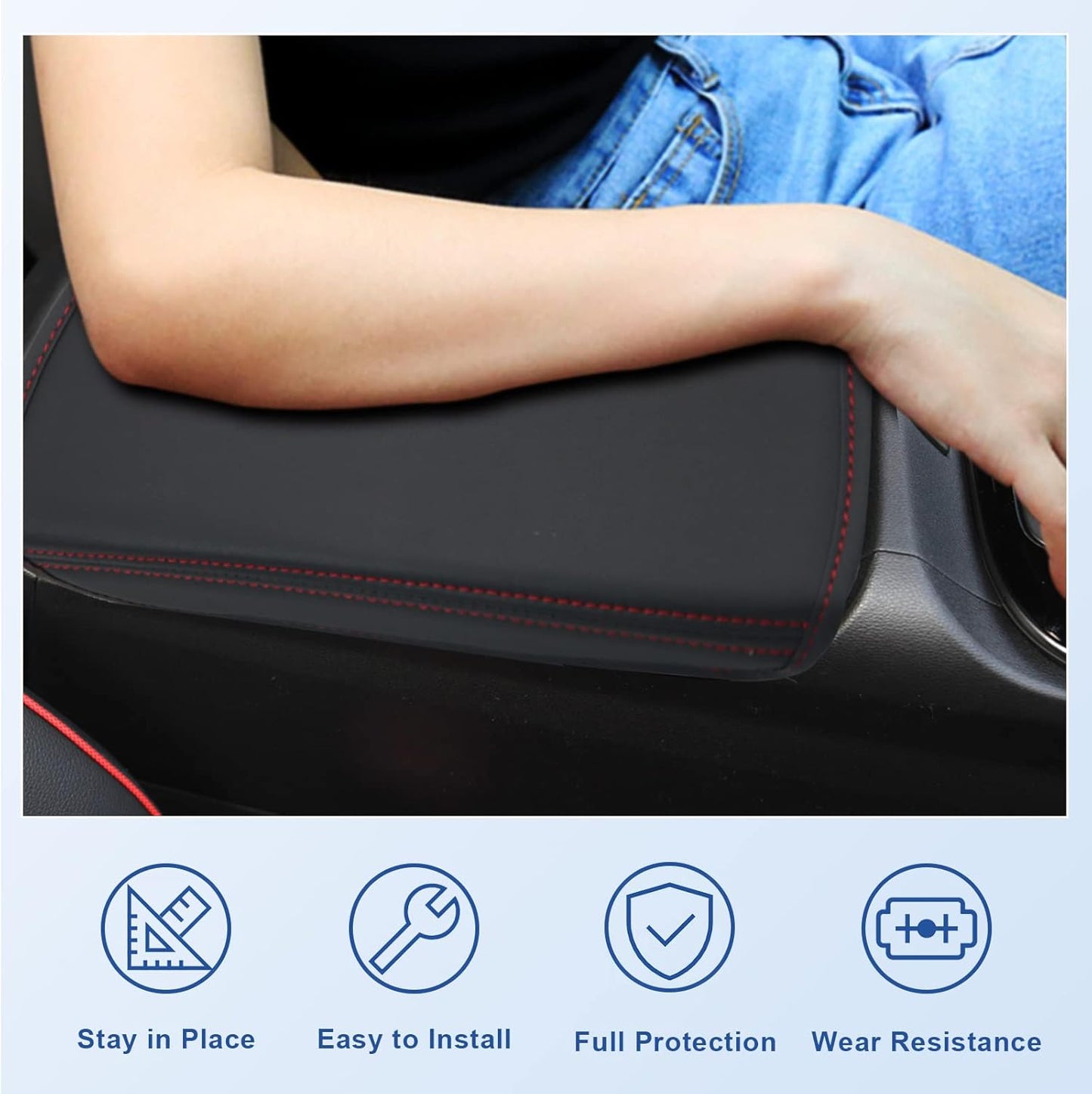 CDEFG for Santa Cruz 2022 2023 Pickup Truck Center Console Cover Armrest Cover Console Pad Arm Rest Seat Box Cover Leather Protector for 2022 Santa Cruz Car Interior Accessories (Black)