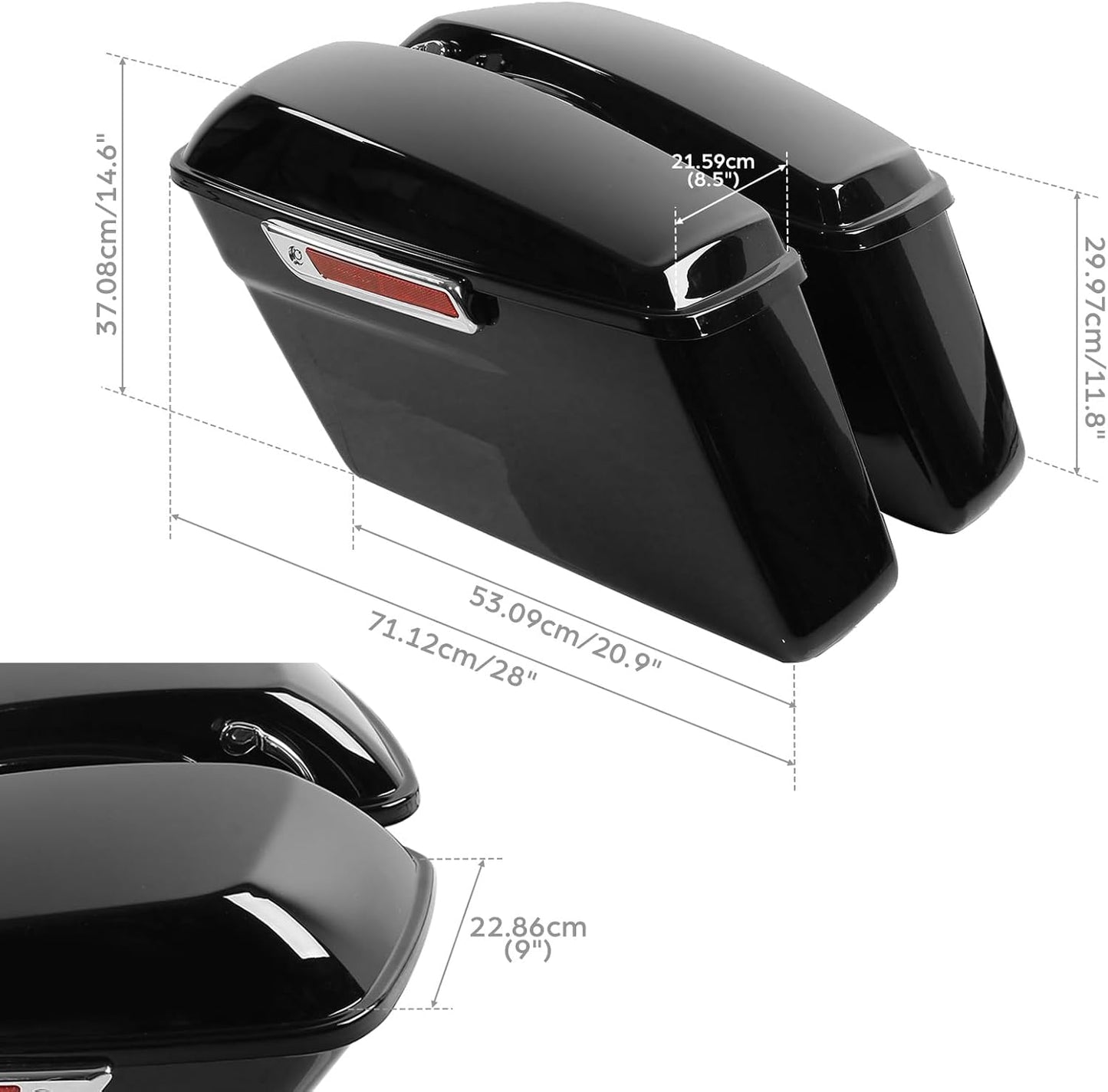 Green-L Vivid Black Hard Saddlebags with Chrome Latches Lock&Key Set Fit for Harley Touring Road King Street Glide Electra Ultra 2014-2024