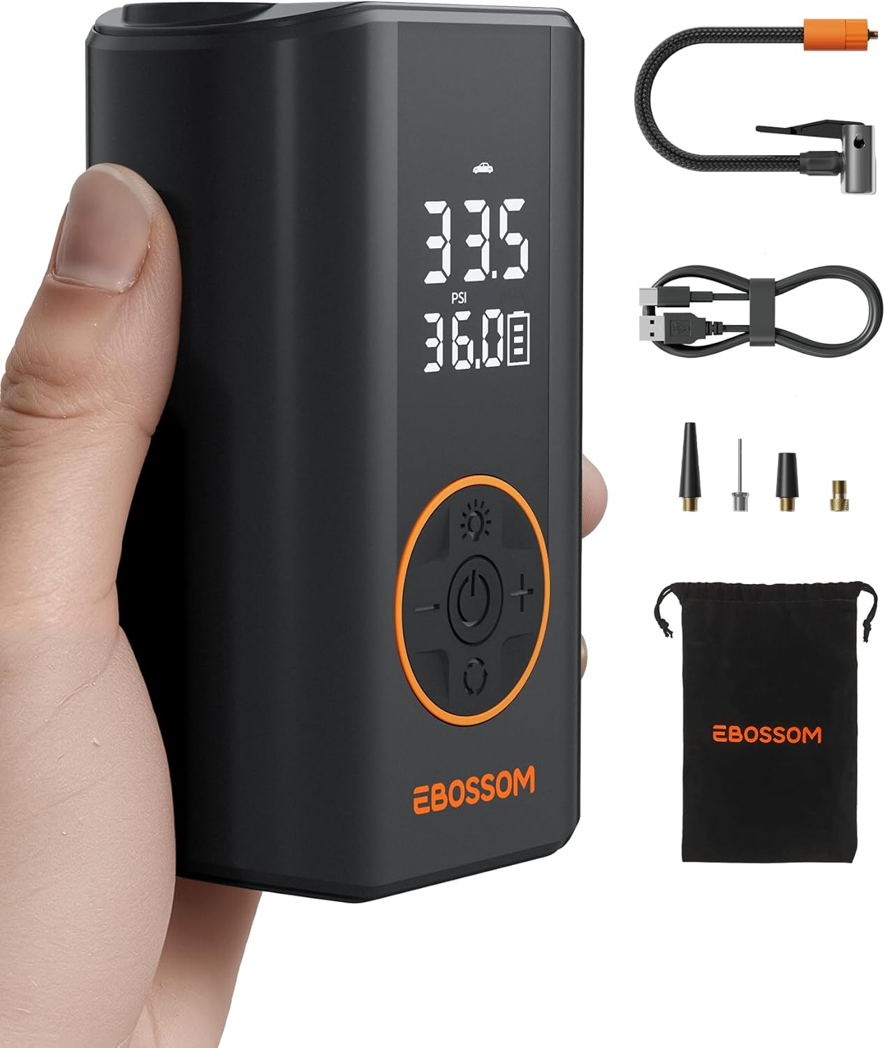 Tire Inflator Portable Air Compressor, Mini Cordless Air Pump 3X Fast Inflation with Pressure Gauge, 150 PSI Tire Inflator Rechargeable with LED Light for Car Motorcycle Bikes Balls Swim Ring