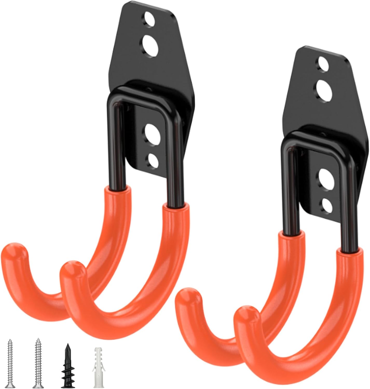 TICONN 2 Pack Heavy Duty Garage Hooks, Steel Utility Wall Storage Hooks, Wall Mount Hanger Organizer for Ladders, Bikes, Tools, Bulky Items (Small, Orange Circular)