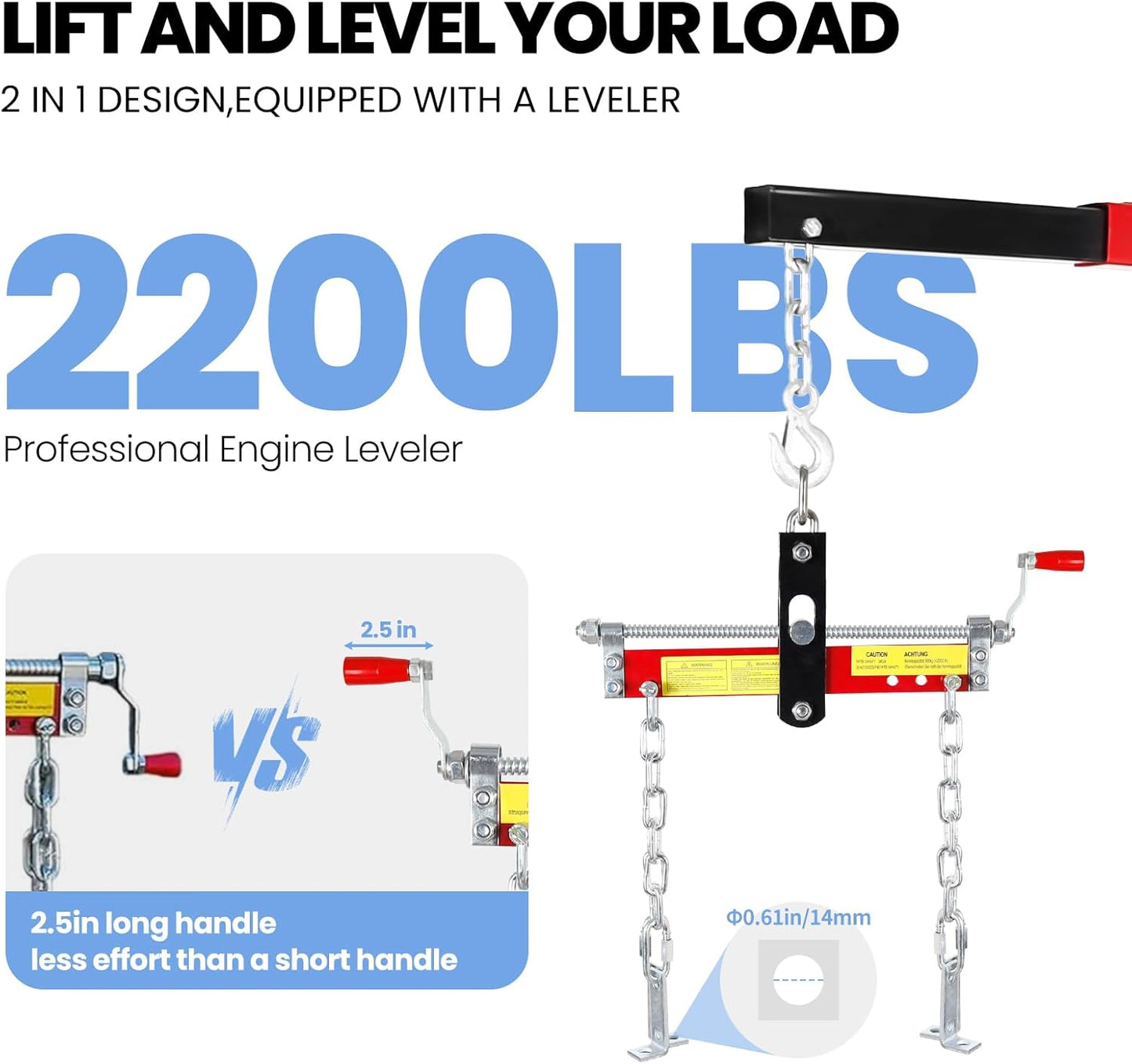 Engine Leveler 1 Ton/2209 LBS Heavy Duty Alloy Steel Engine Hoist Shop Crane with Ball Bearing and Adjustable Handle, Engine Leveler for Engine Hoist (Load Leveler)