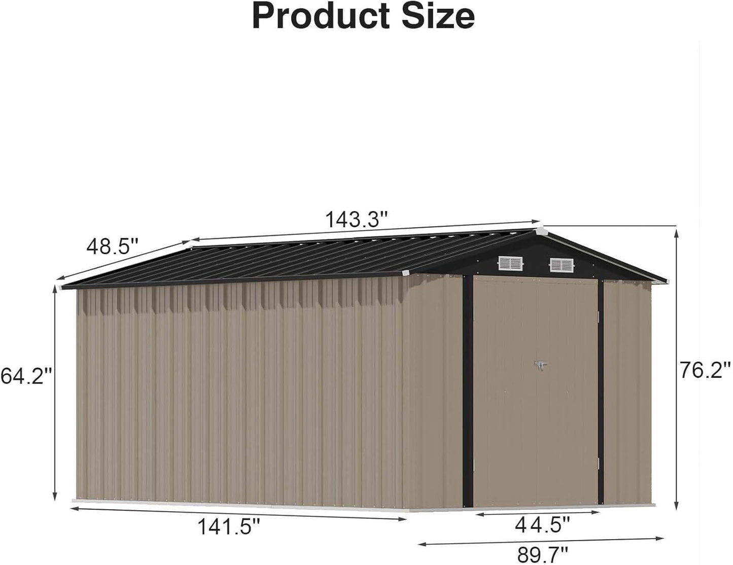 Patiowell 12 x 8 FT Outdoor Storage Shed, Steel Shed Storage House with Design of Lockable Doors, Utility and Tool Storage for Garden, Patio, Backyard, Outside use, Brown