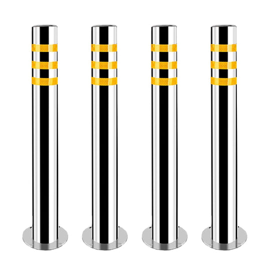 Stainless Steel Parking Bollards for Driveway, Industrial Safety Bollards Reflective Channelizer Post, Parking Barrier, Sturdy and Durable, Easy to Install, for Crowd Control(Silver (4pcs),7.6*75cm/3*