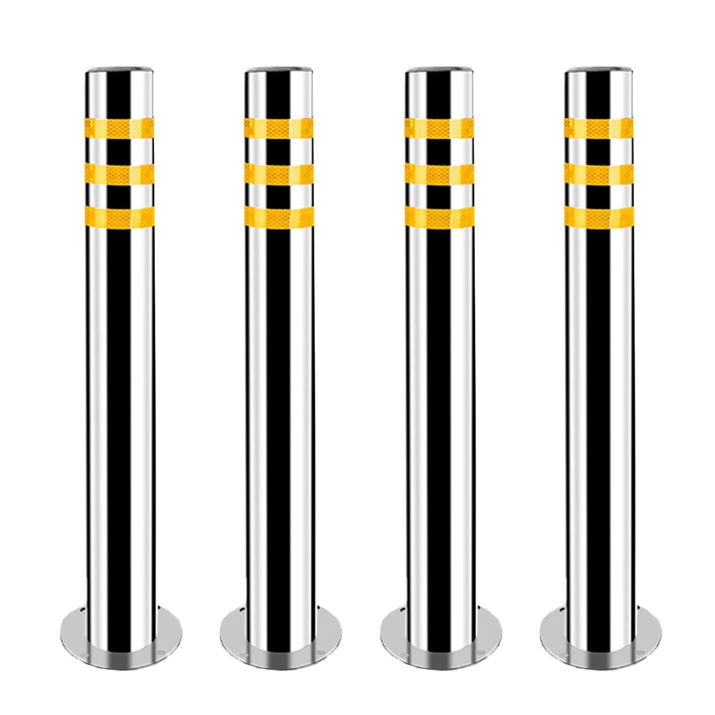Stainless Steel Parking Bollards for Driveway, Industrial Safety Bollards Reflective Channelizer Post, Parking Barrier, Sturdy and Durable, Easy to Install, for Crowd Control(Silver (4pcs),8.9*60cm/3.