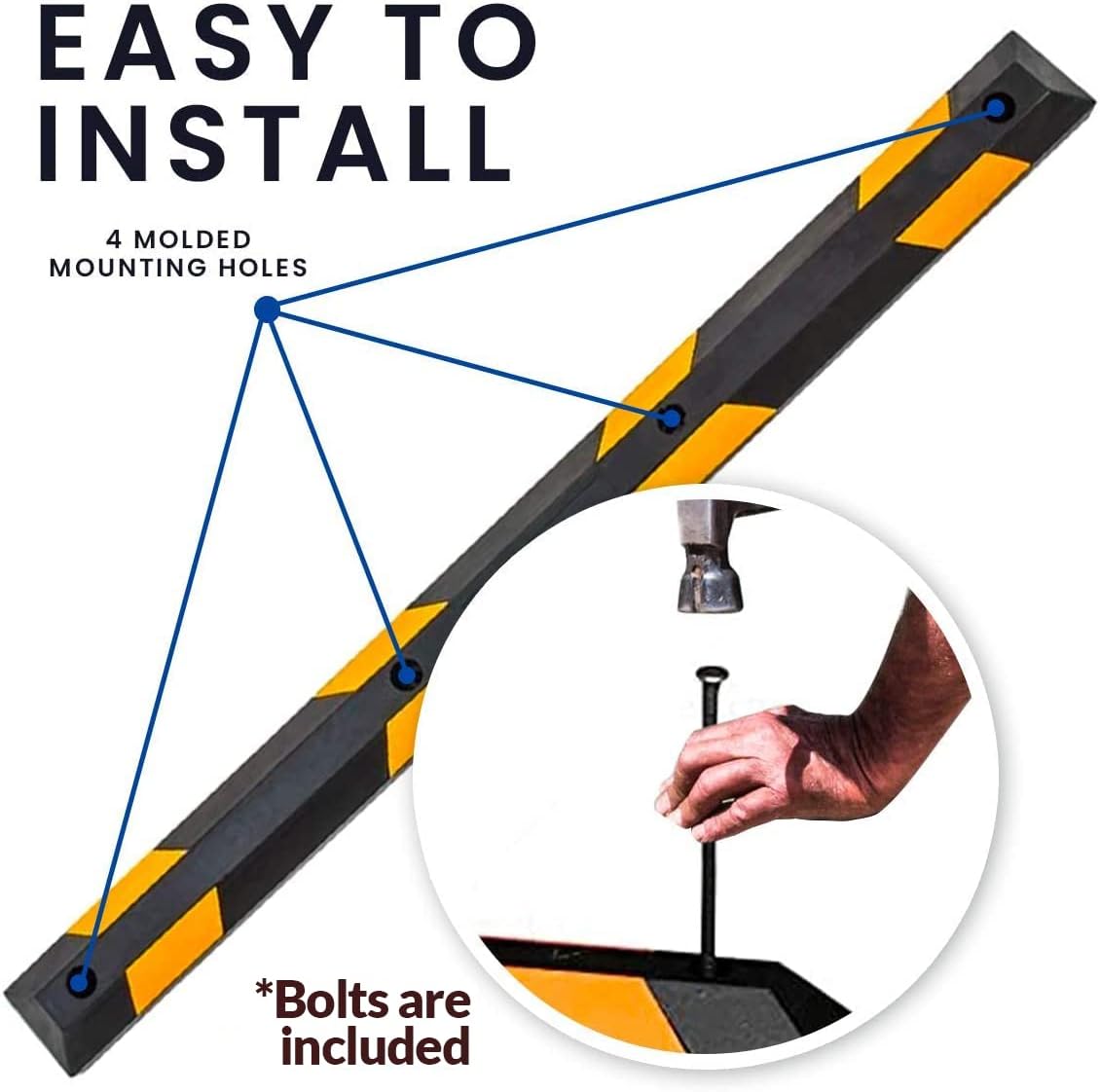 Zento Deals Rubber Parking Curb Garage Car Stopper - Parking Wheel Stopper Block 72” Wide Easy to Install, Black/Yellow Reflective Parking Block; for Car, Truck, Trailer and RV (Black/Yellow 12pack)