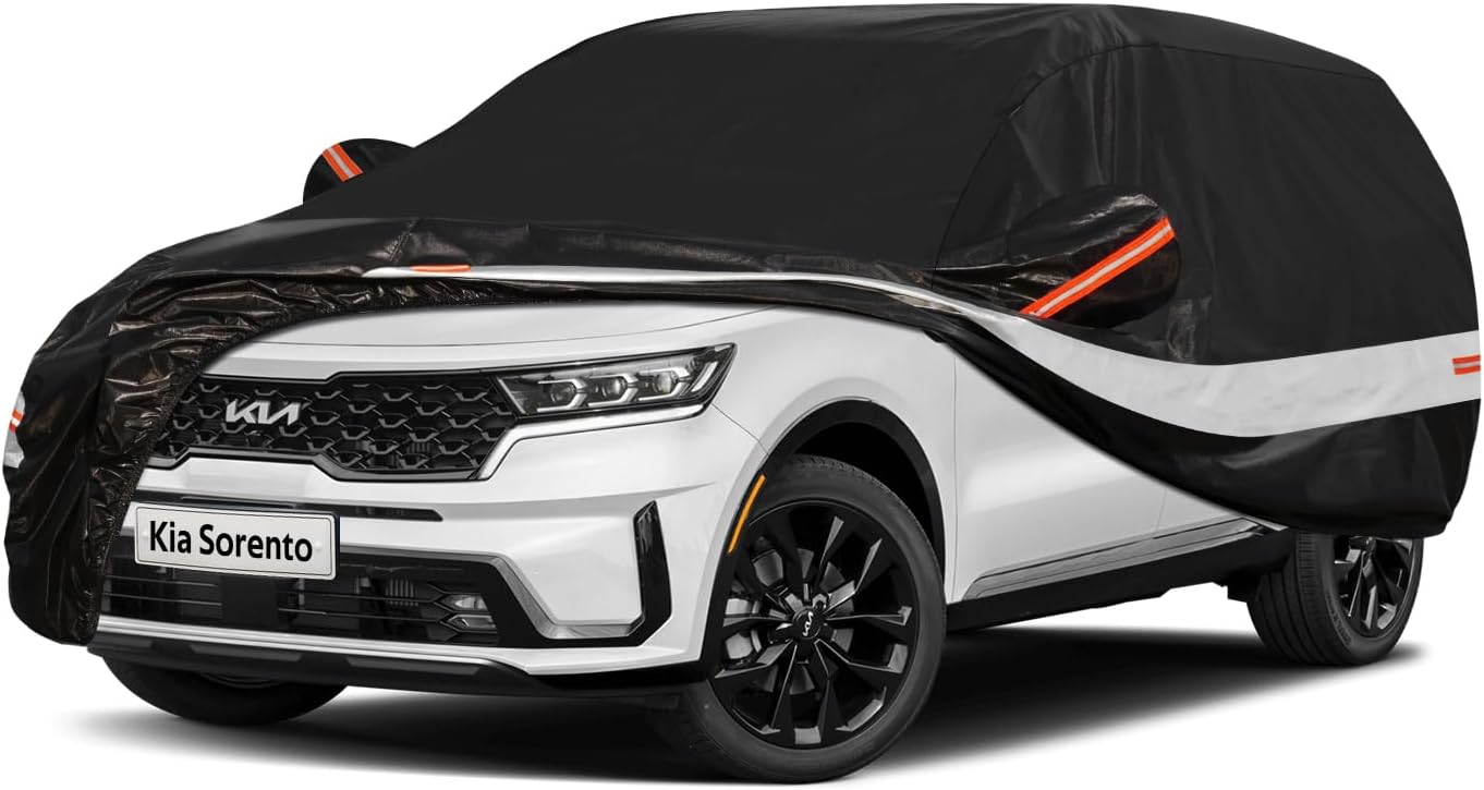 10 Layers SUV Car Cover Custom Fit for Kia Sorento (2012-2024) Waterproof All Weather for Automobiles, Outdoor Full Cover Sun UV Rain Protection with Cotton.Black