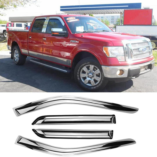 Chrome Side Window Visor Wind Vent Deflector fit for 2001-2003 ford F150 SuperCrew Cab(with 4 Full Size Doors),2002-2003 Lincoln Blackwood,4pcs Outside Mount Style Sun Rain Guards Set 94949Y