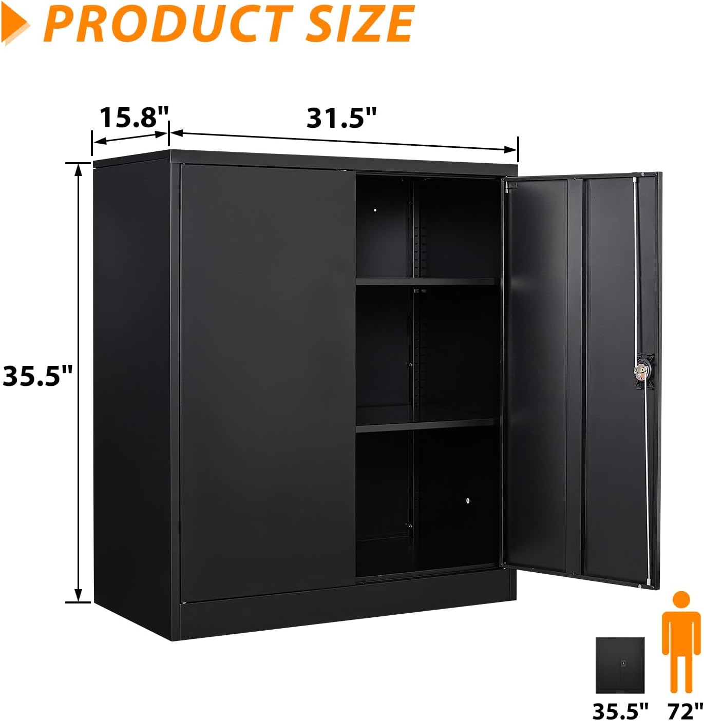 Metal Storage Cabinet, Lockable Storage Cabinet with 2 Doors and Shelves, Metal Cabinet with Lock, Small Lockable Metal Cabinet for Home Office(Black)