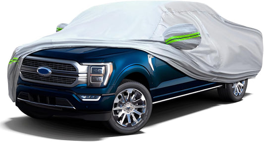 KEYOOG Truck Pickup Car Cover, 6-layer All-weather Waterproof, Heavy Outdoor Car Cover, Universal in All Seasons, Snow Protection, Acid Rainproof, Sunscreen, UV Protection, length Up to 220 "- Silvery