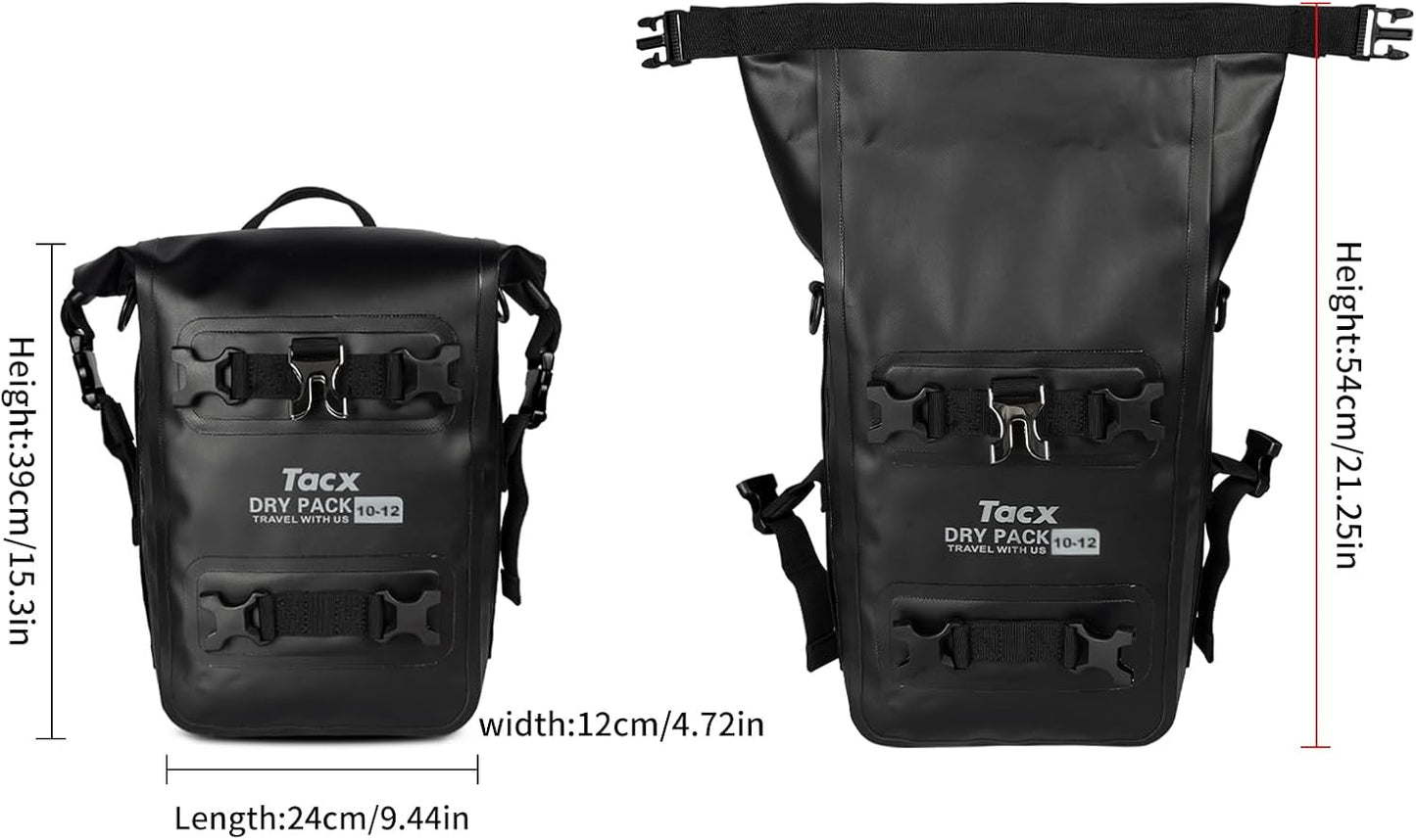 Motorcycle Tail Bag Front Bumper Bag, 12L Roll-top Waterproof Motor Saddle Panniers Luggage Bags for Motorcy-Black(12L)