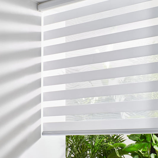 Persilux Cordless Zebra Blinds for Indoor Windows, Free-Stop Light Filtering Sheer Shades, Dual Layer for Day and Night, Roller Shades for Home (22.5" W X 72" H, White)