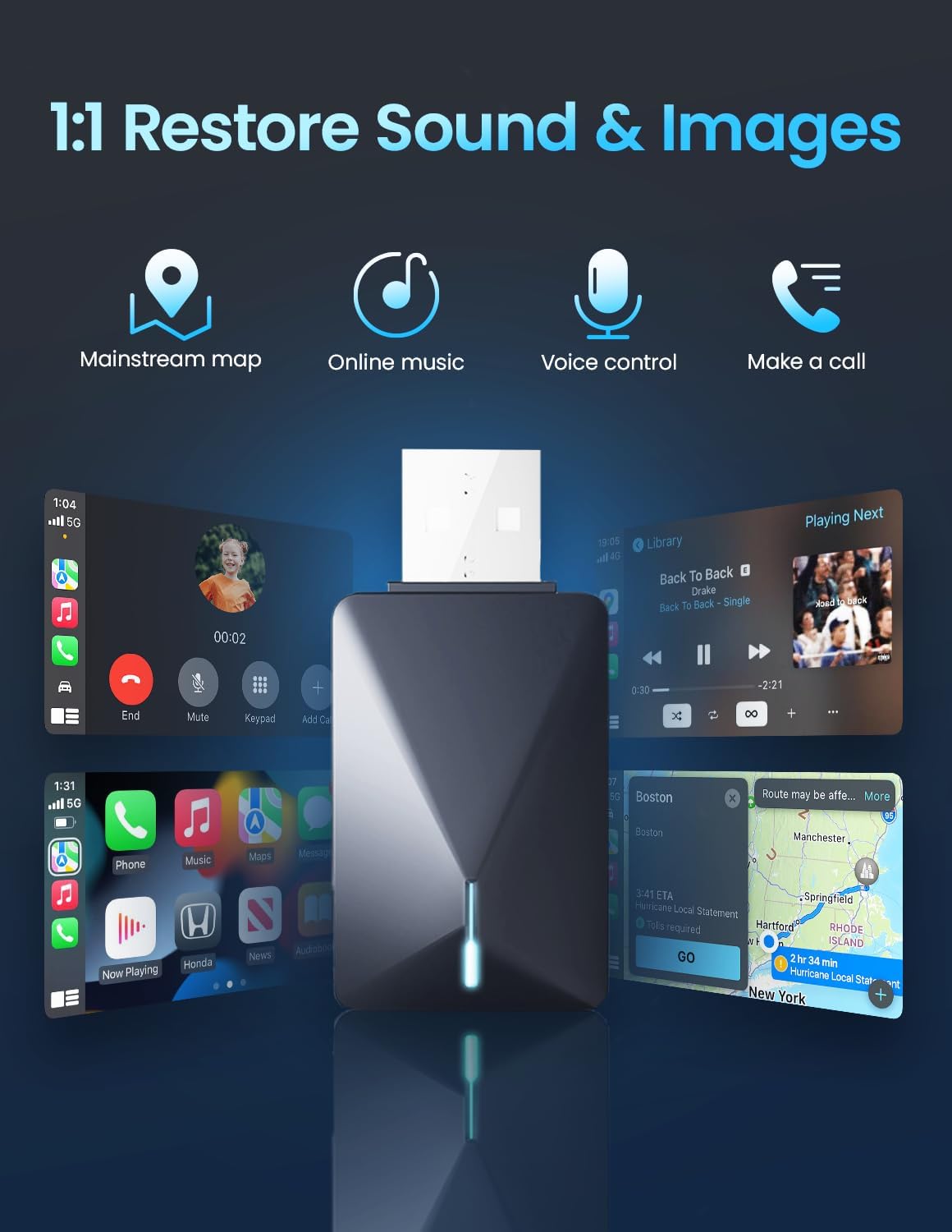 Kello Wireless CarPlay Adapter for iPhone, Convert Wired to Wireless Carplay Adapter, [5.2Ghz Bluetooth] Apple Car Play, Auto for iPhone iOS 10+/ Android 11+, Support OTA