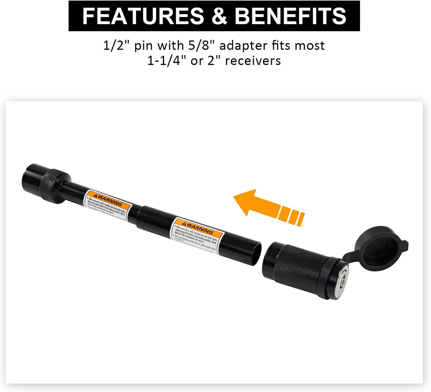 Trailer Hitch Lock Set, Solid Locking Hitch Pin with 5/8" and 1/2" Dia, 4" Long Span with Extra 3/4" Dia Adaptor Fits Class I-V Receivers for Trailer Truck Car and Boat Receiver Lock