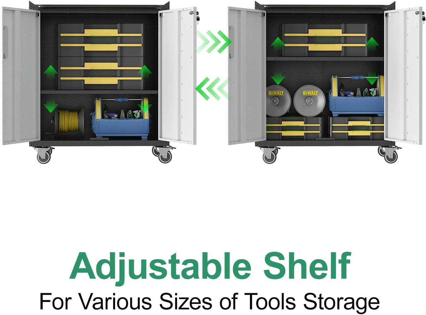 Metal Tool Cabinet,Garage Storage Cabinet System,Wall Cabinet & Locking Rolling Tool Cabinet with Doors and Adjustable Shelves,Steel Tool Cabinets for Home,Office (4 Pcs-StyleB, Black & Grey)