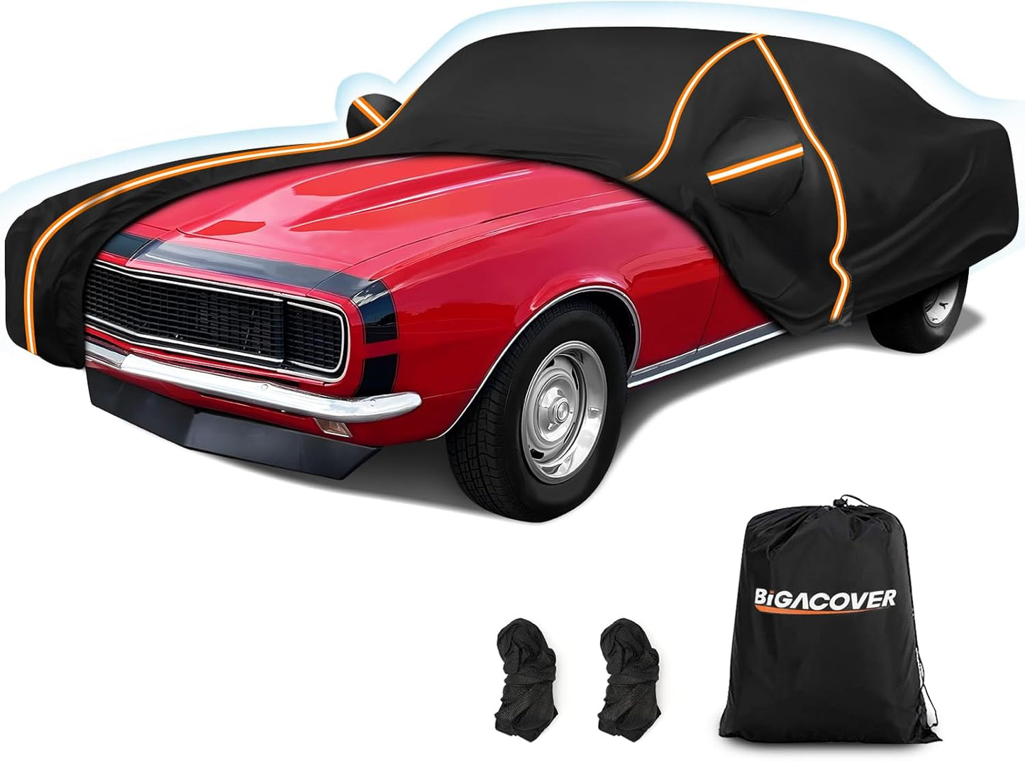 Car Cover for Chevy Camaro 1967-1981, Waterproof 210D Oxford Cloth and Cotton Cover Outdoor Full Car Covers with Zipper Windproof Heavy Duty All Weather with Wind, Sun, UV and Dust Protectio
