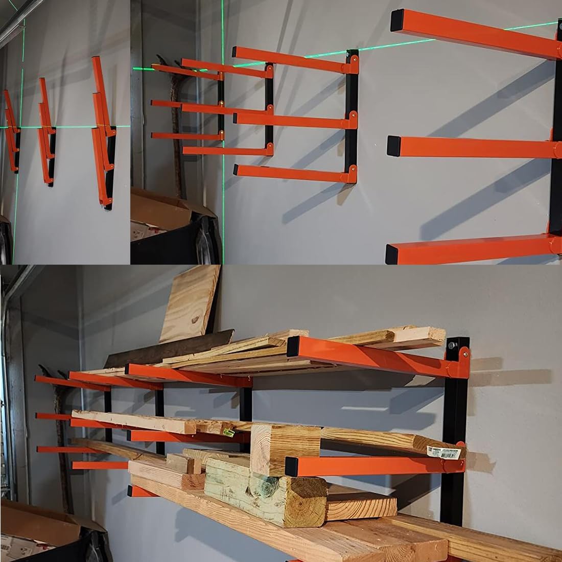 Lumber Storage Rack Metal Shelf Brackets, Sturdy Multipurpose Racking,Indoor & Outdoor Use (3 Level＆2 Pairs)