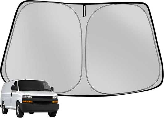 Windshield Sun Shade for 1996-2025 Che-vrolet/Chevy Express Foldable Sun Sunshade for Car Front Window Blocks UV Rays and Heat Automotive Interior Protector Custom Fit Accessories