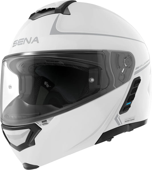 Sena Impulse DOT Flip Up Modular Bluetooth Helmet w/Sound by Harman Kardon Dual Visor Helmet with Integrated Mesh Intercom System / MP3 / Voice Dial (Gloss White, X-Large)
