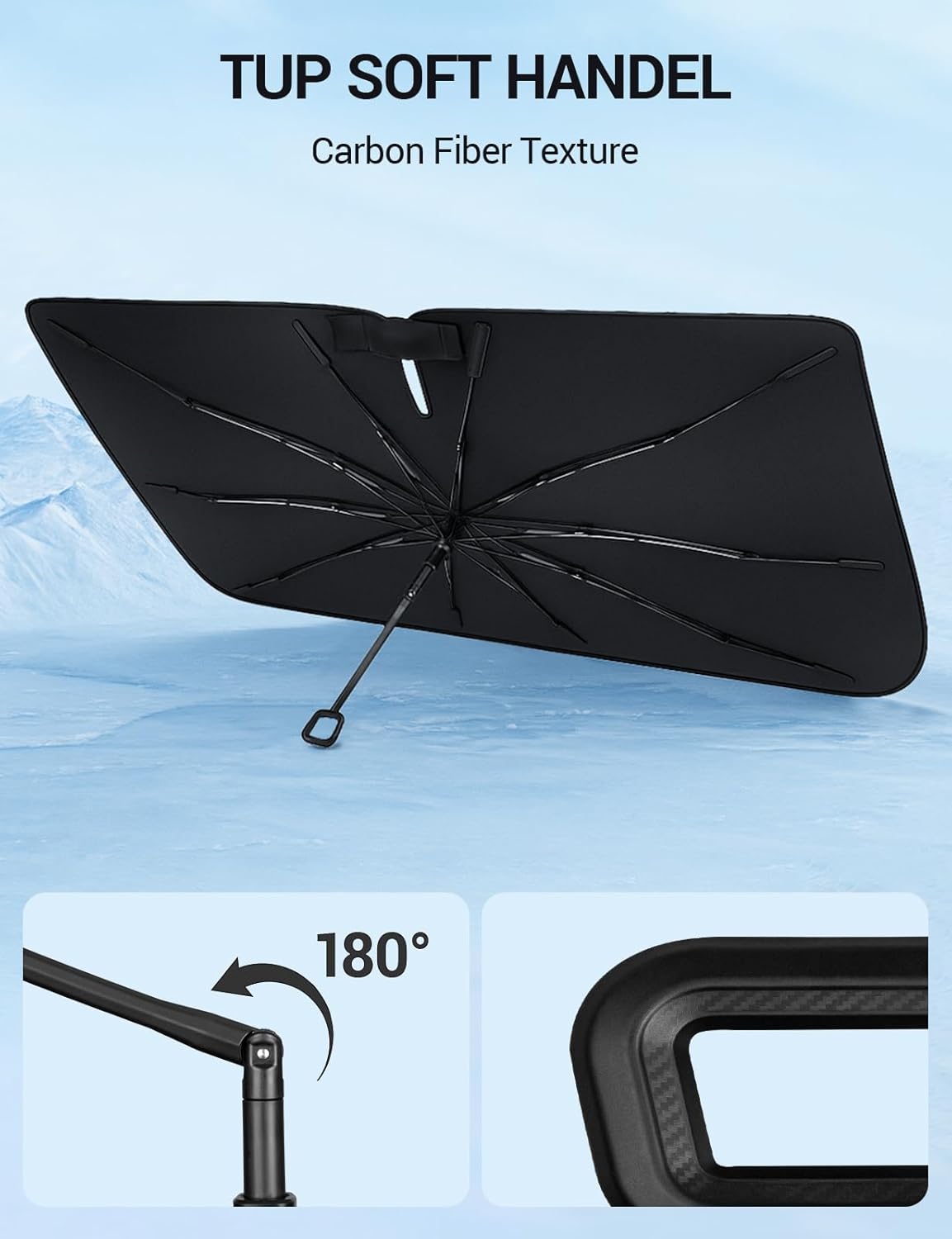 Proadsy Windshield Sun Shade Umbrella for Honda Civic 2022-2025 2026 Foldable Car Umbrella Sunshade with Soft TPU Handle Spring Structure Crystal Cooling Material Protect Car from Rays & Heat