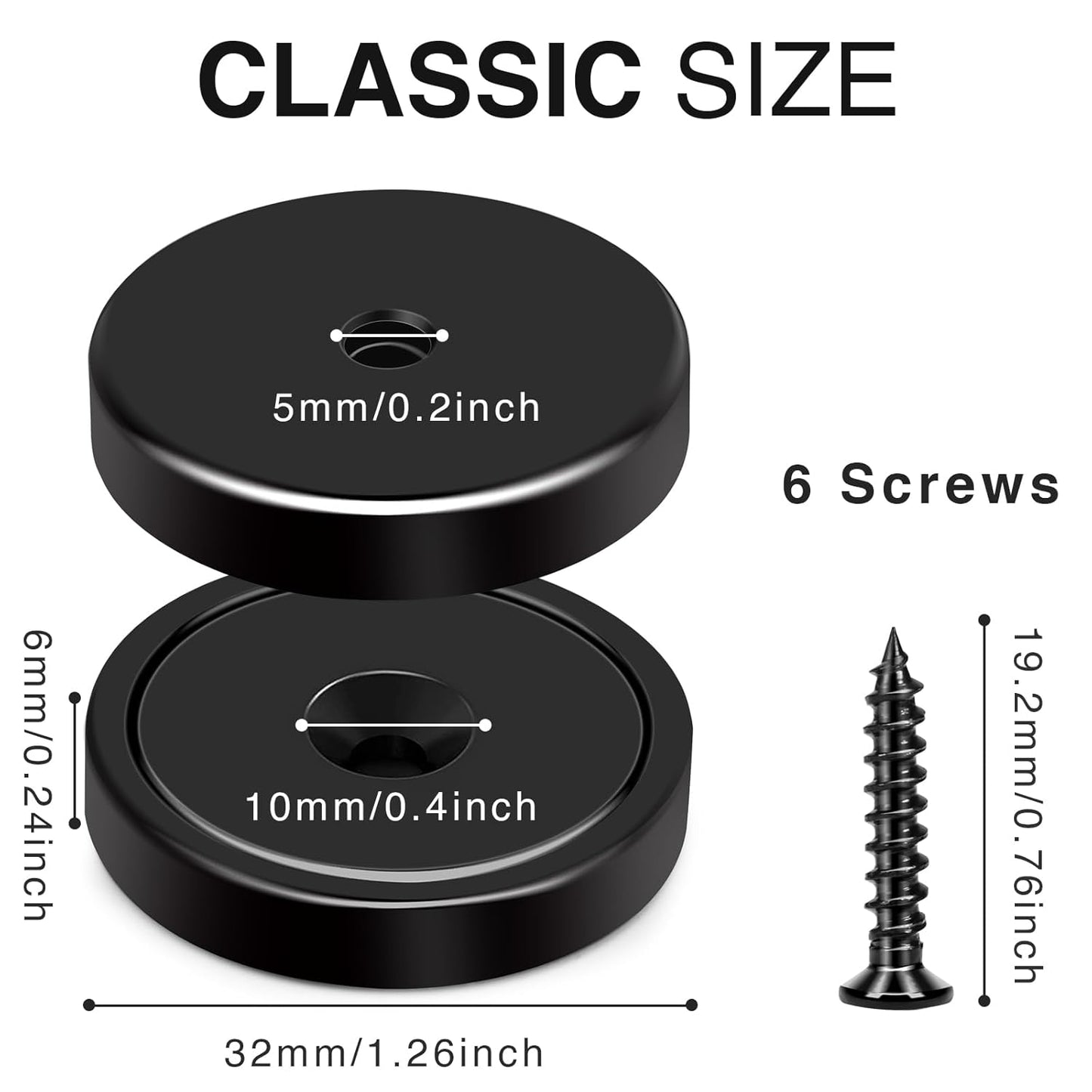 MIKEDE Strong Magnets with Holes, 100LB+ Strong Neodymium Magnets with Stainless Screws for Wall Mounting, Rare Earth Round Base Magnet, Earth Magnet for Tools, 1.26" D x 0.2" H - 6 Pack