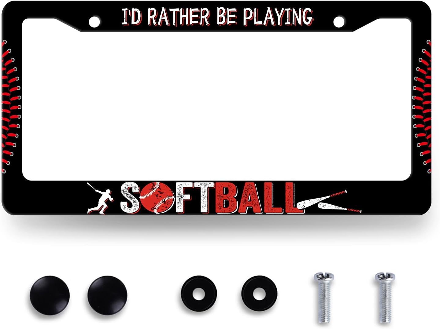 I'd Rather Be Playing Softball License Plate Frame Balls License Plate Stainless Steel Funny Black Accessories Cars Decor 12.2 X 6.2 Inch with 2 Holes and Screws Fits Standard Us Ca Vehicles