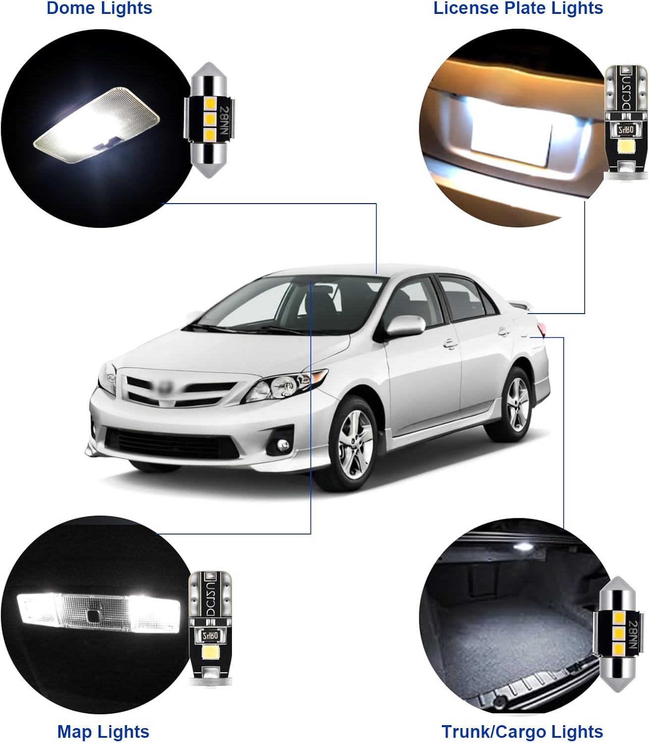 EASY EAGLE LED Interior Car Lights for Toyota-Corolla-2003-2012: 6 Piece Kit White LED Light Bulbs - Super Bright 6000K + Install Tool