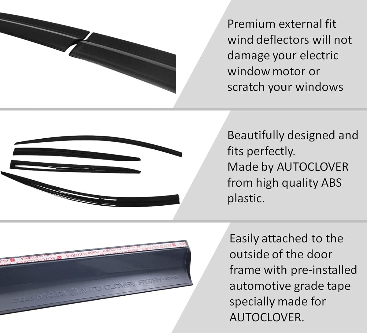 AUTOCLOVER Tape-On Rain Guards Window Visors 4 Pcs Set for Honda Civic Sedan 4dr 2012 2013 2014 2015 / Window Deflectors, Out-Channel Vent Shades (Smoked)