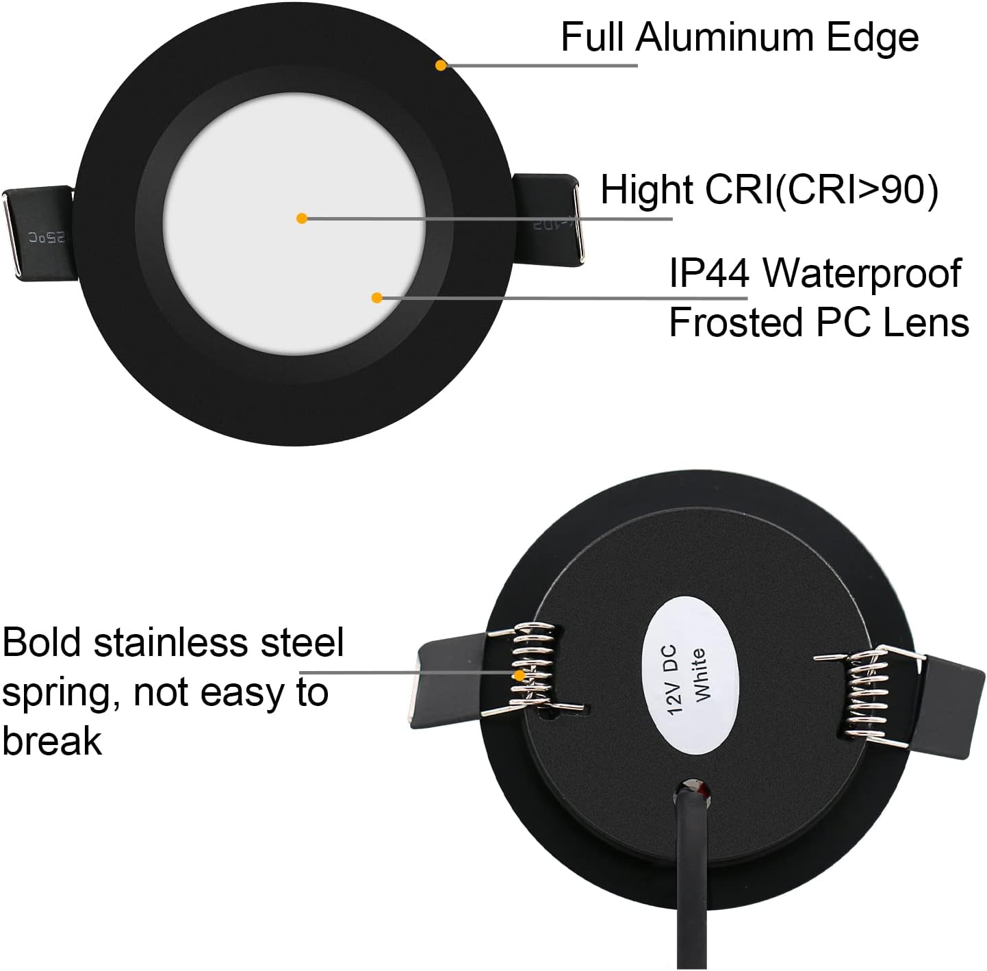 12 Volt LED Puck Light RV Boat Recessed Ceiling Light Super Slim LED Panel Light with Hole Puncher DC 12V 3W Full Aluminum Downlights 6 Pack,5500-6000k