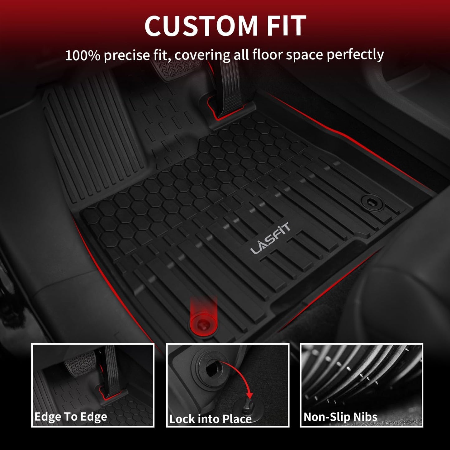LASFIT Floor Mats&Trunk Mat for Toyota Sienna 8 Seats 2021-2024 2025 All Weather TPE Custom Fit Floor Liner for Sienna LE/XLE 8 Passenger (with Spare tire) Front&Rear Car Mat,Black