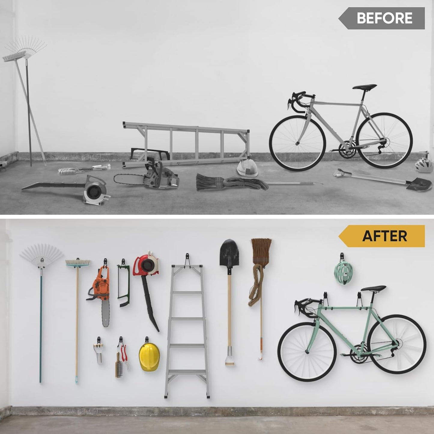 TICONN 2 Pack Heavy Duty Garage Hooks, Steel Utility Wall Storage Hooks, Wall Mount Hanger Organizer for Ladders, Bikes, Tools, Bulky Items (Small, Orange Square)