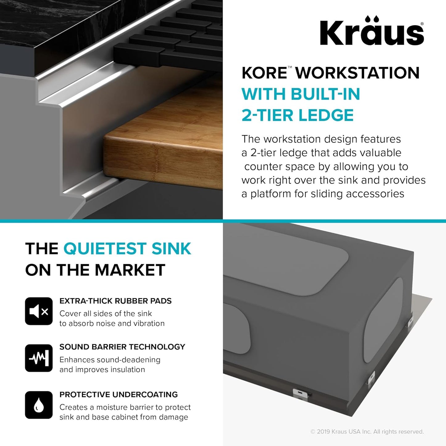 KRAUS Kore Workstation 45-inch Undermount 16 Gauge Stainless Steel Kitchen Sink, Single Bowl Kitchen Sink with Accessories, KWU120-45