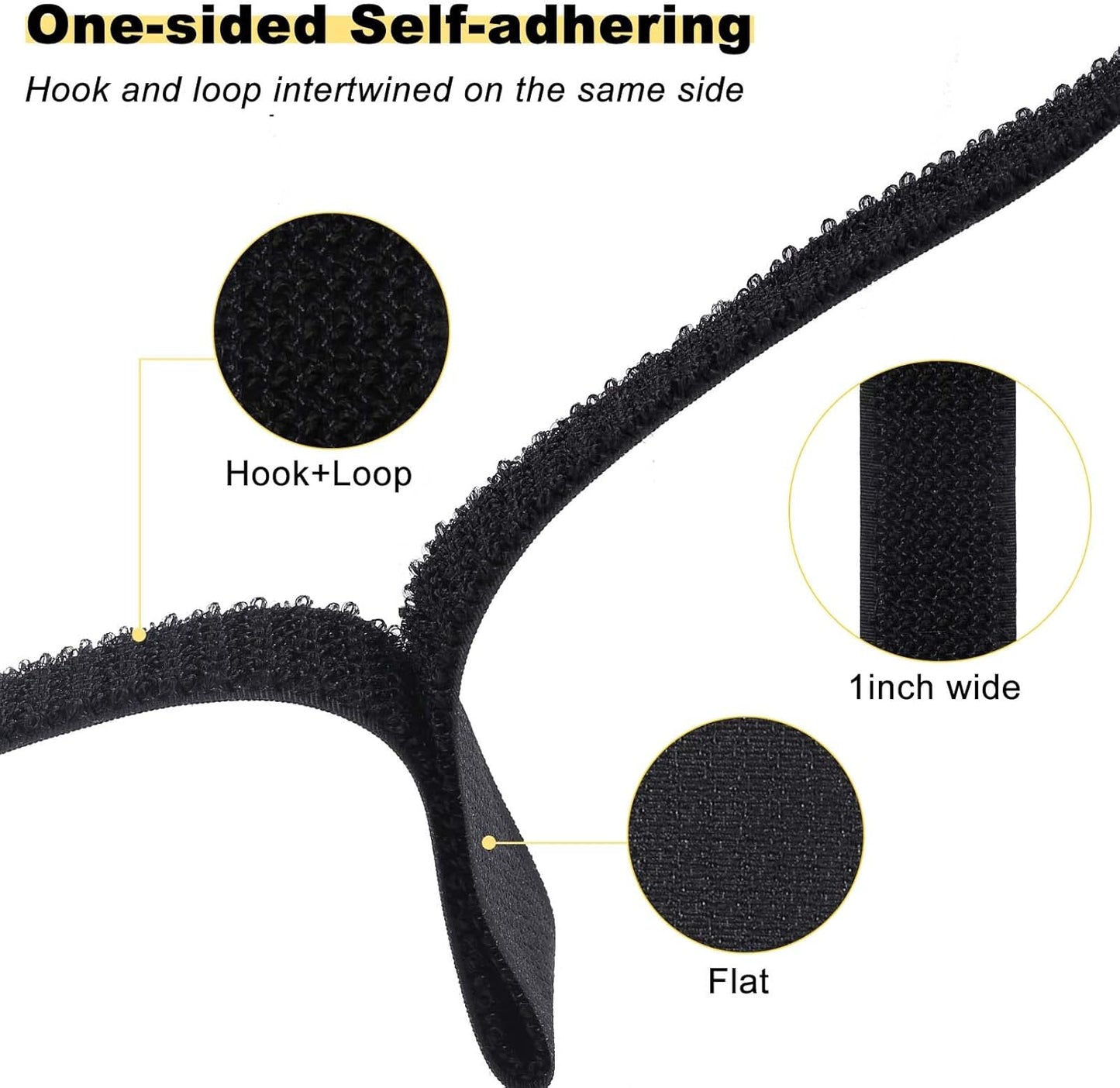 1"x64ft Hook and Loop Straps with 70 Metal Buckles, Adjustable Fastening Cable Straps, Cut-to-Length Cinch Strap, Reusable Nylon Securing Cord Ties for Organizer or Storage, 1 inch Wide, Black