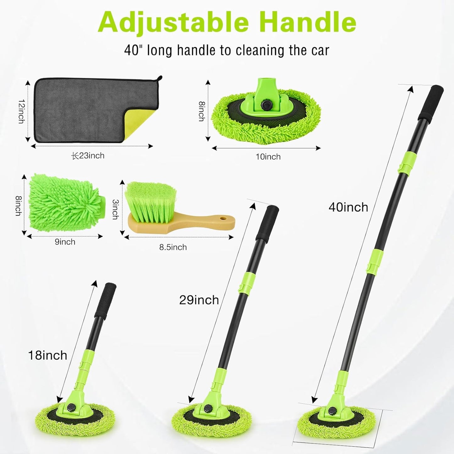 Car Wash Brush with Long Handle - 15° Curved Extendable Car Wash Mop,Soft Car Washing Brushes with Extra Microfiber Mop Head for Truck SUV Cleaning Not Hurt Paint Scratch Free