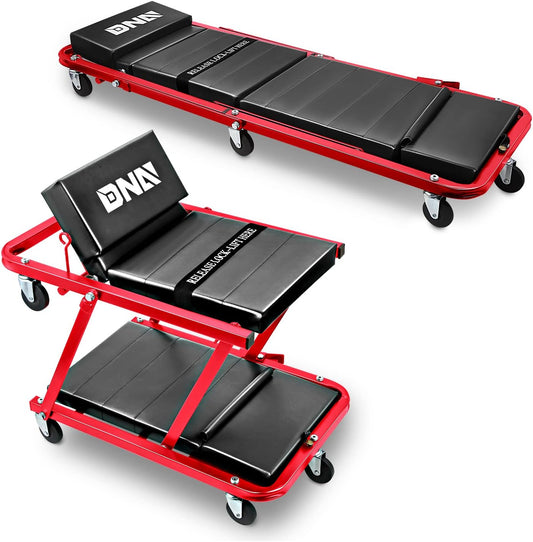 DNA MOTORING TOOLS-00193 48" 2 IN 1 Folding Rolling Garage Shop Creeper Roller Seat, 7 Pcs 2" Casters, 350 Lbs Weight Capacity, Gray