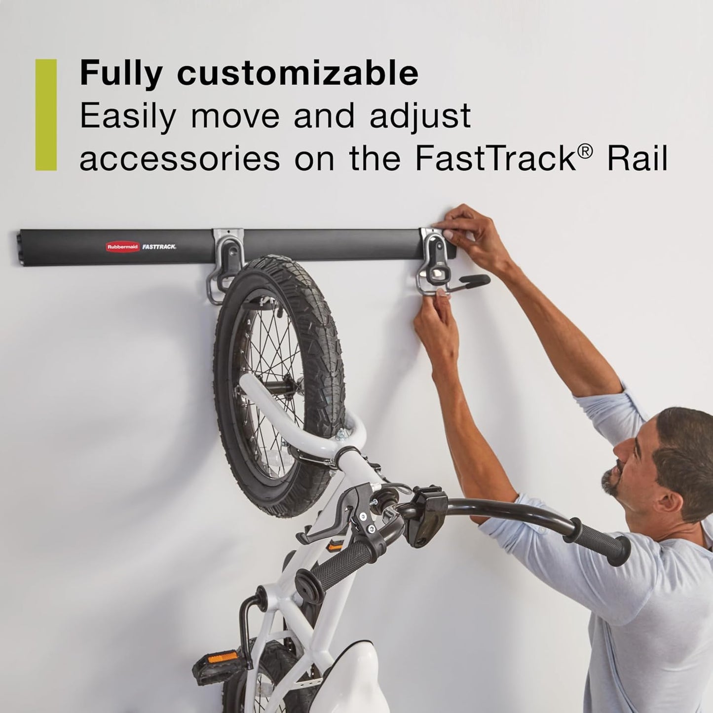 Rubbermaid 15-Piece FastTrack Garage Wall-Mounted Storage Kit, 4 Rails and 11 Hooks, for Home/House/Tool/Sports/Equipment/Utility Purposes