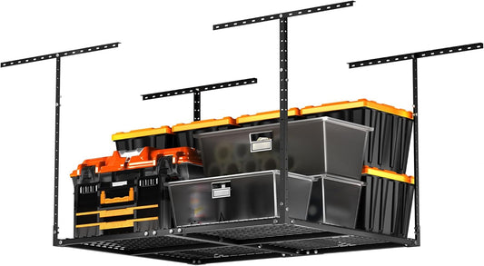 3 x 4FT Overhead Garage Storage Rack, Adjustable Ceiling Storage Racks, Garage Shelving Heavy Duty Storage Organizer System, 400lbs Weight Capacity (Black)