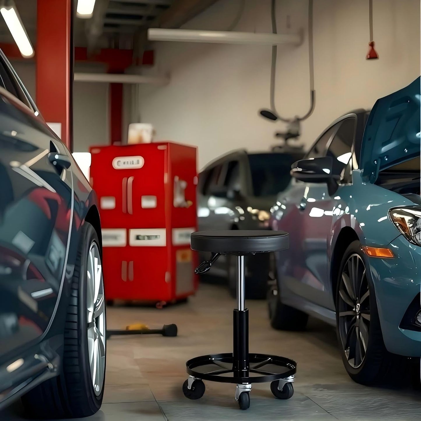 Aain Heavy Duty Adjustable Rolling Seat, with Tool Tray, 5pcs Casters, 15.3" to 20.2"