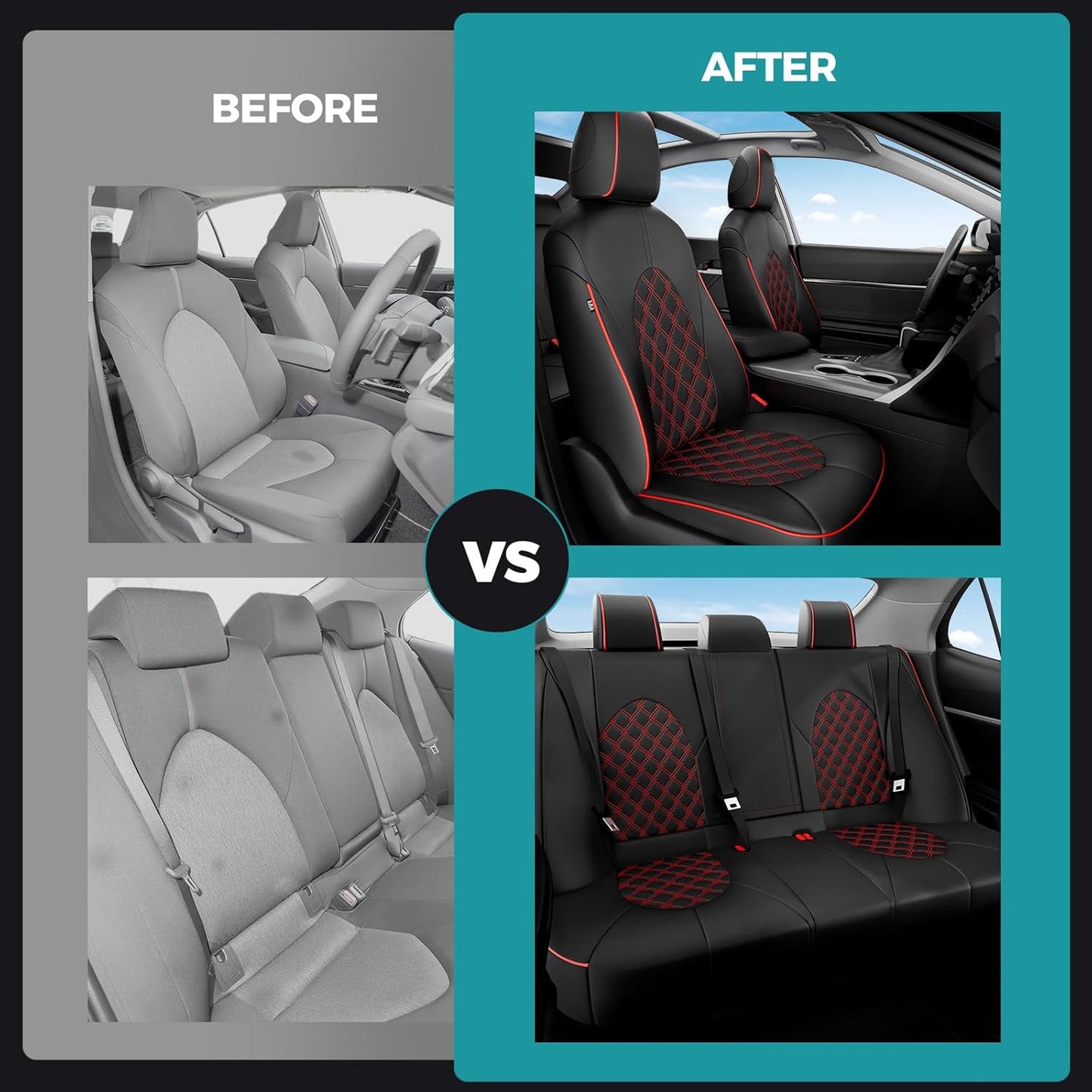 for Toyota Camry Seat Covers LE SE SE Nightshade 2018 2019 2020 2021 2022 2023 2024 - Custom Car Seat Covers Full Set, Waterproof Breathable Leather Seat Covers for Cars, Black Red Not Hybrid