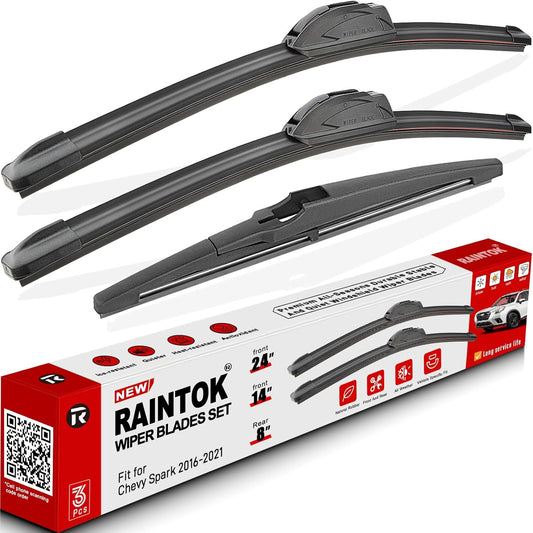 Windshield Wiper Blades Replacement for 2016-2021 Chevrolet Chevy Spark Original Factory Quality Front Rear Wipers Blade Set for My Car - 24" 14" 8" (Pack of 3)