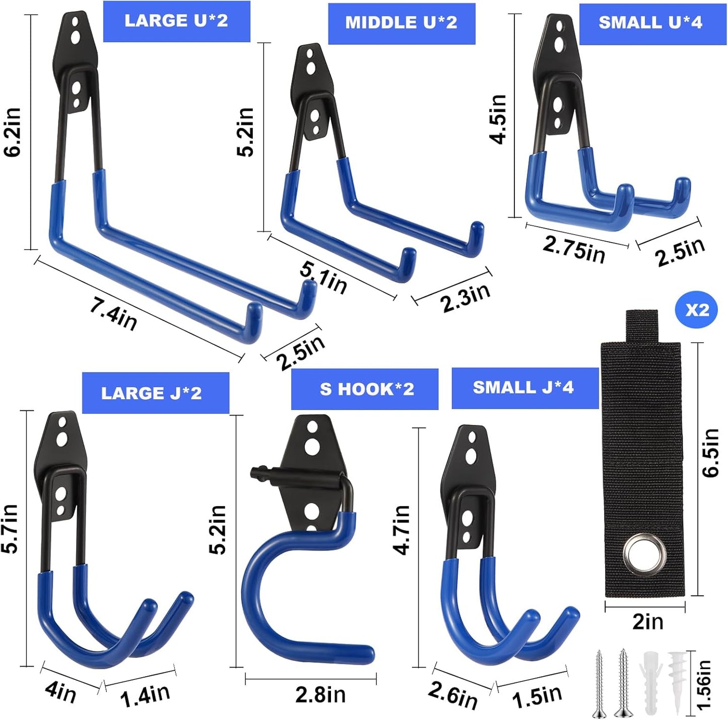 Garage Hook Heavy Duty Wall Storage Hangers, 18 Pack Garage Storage Hooks Steel Tool Blue for Ladders, Ropes, Garden Tools