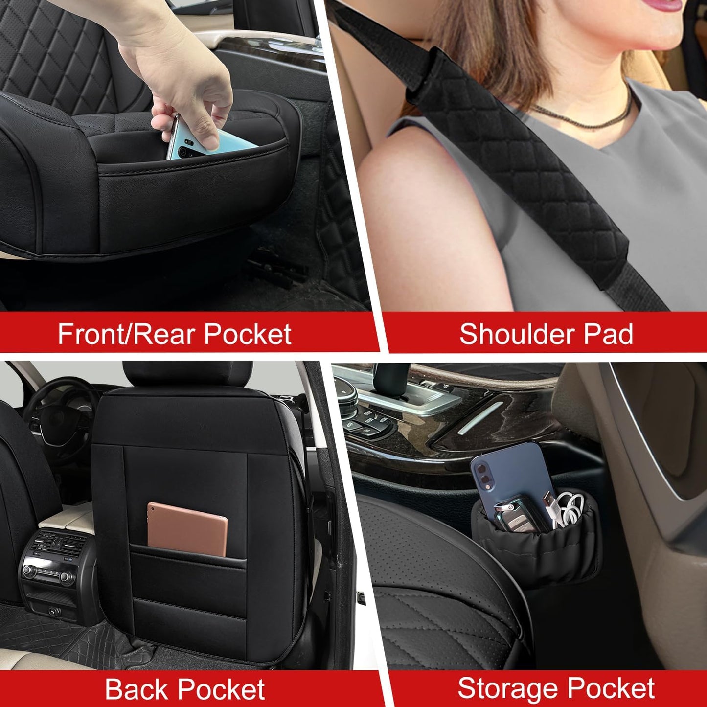 Leather Car Seat Covers Full Set,Unique Rear Design Easy to Install Car Seat Cover Protectors,Universal Full Surround Front Back Auto Seat Cover,Car Seat Cover for Sedan Cars Pick-up Trucks SUV