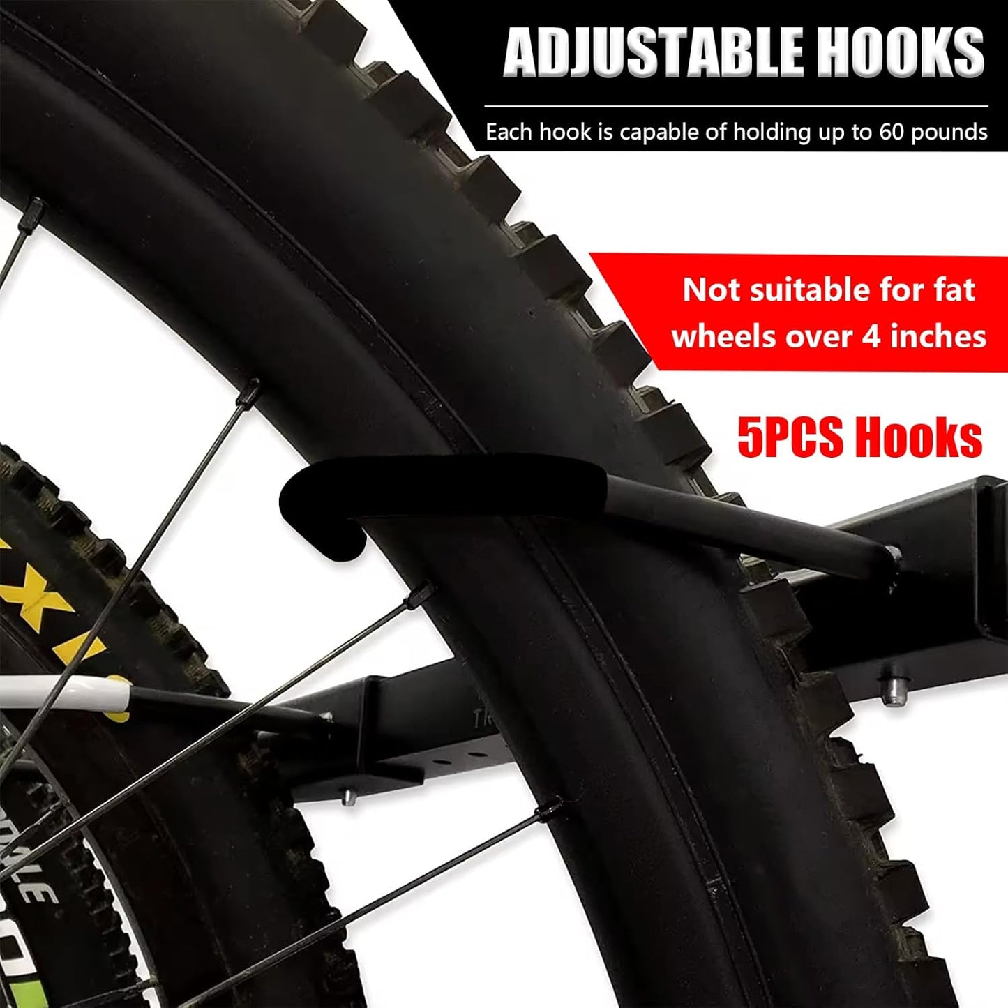 Upright Bike Stand, 5-Bike Stand Rack, Indoor Bike Storage Standing Bike - Garage Organizer - Freestanding Bicycle Rack with 5 Hanging Hook - Vertical & Horizontal Hangersfor Home