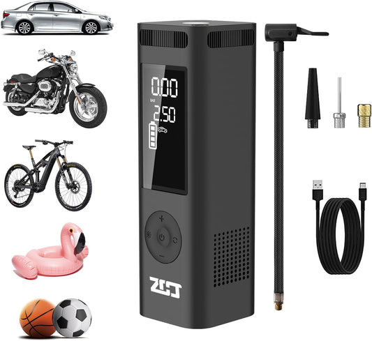 Tire Inflator Portable Air Compressor for Car Tire,150PI Electric Bike Pump, Wireless Cordless Air Pump Used for Ball/Bicycle/Motorcycle/Basketball/Sports Balls Automatic,Rechargeable,Battery Powered