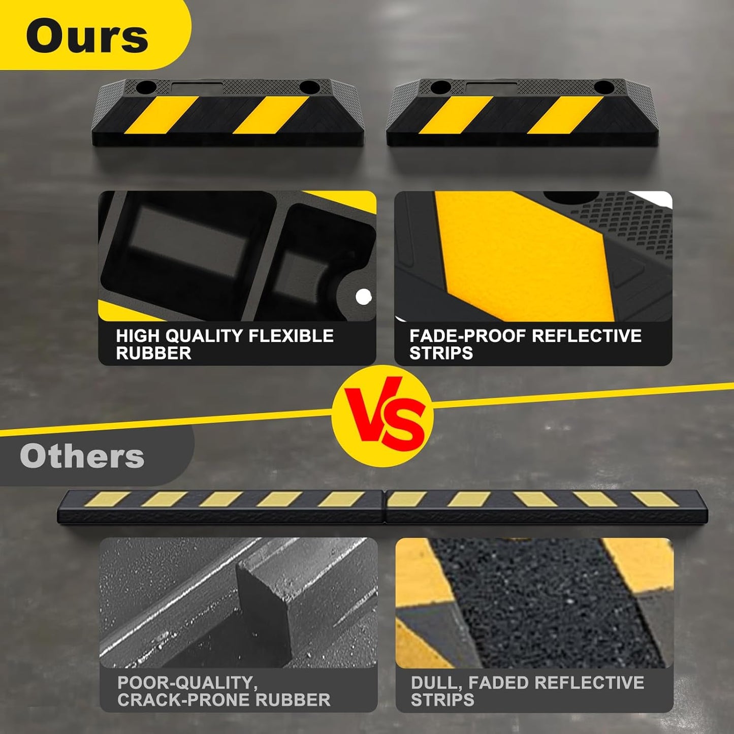 20" Rubber Parking Curb Stop, Car Stopper for Garage Parking, Heavy Duty Parking Wheel Stops for Car, Garage Bumpers with Reflective Yellow Tape for Parking Car (4 Pack)