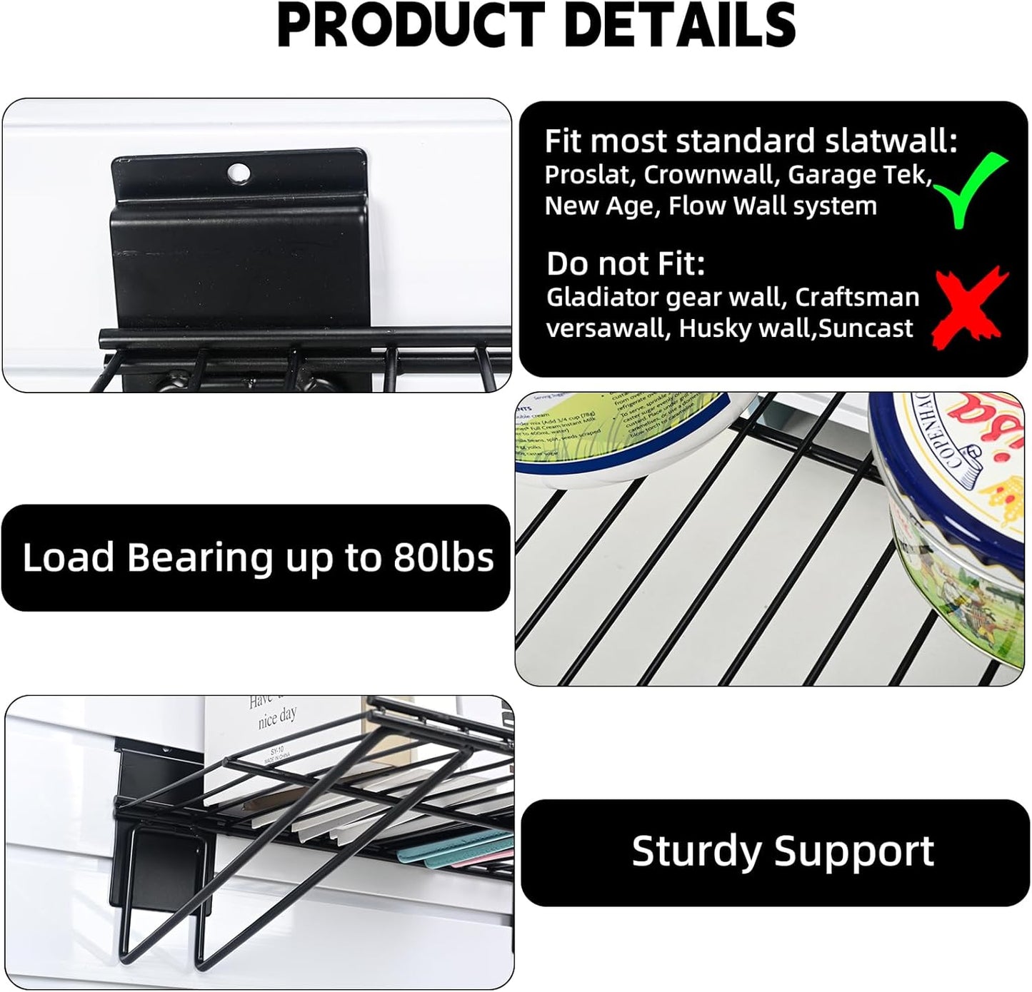 Slatwall Shelves, Slat Wall Accessories, Slat Wall Wire Shelf, Heavy Duty Garage Storage Slatwall Shelf (24-Inch Width, 4 Pack)